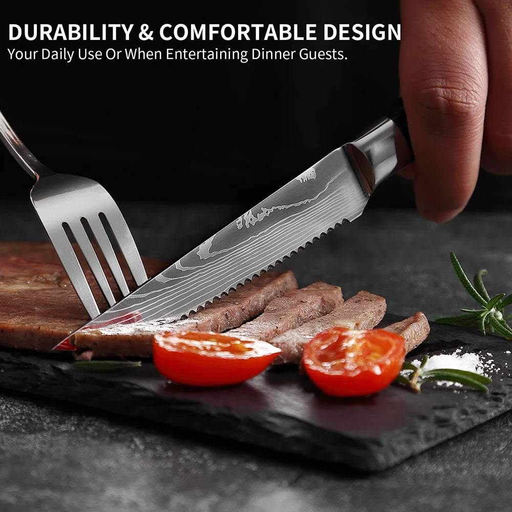 XITUO Damascus Steak Knife Set – Serrated Stainless Steel 6-Pc Steak Knife Set Qst