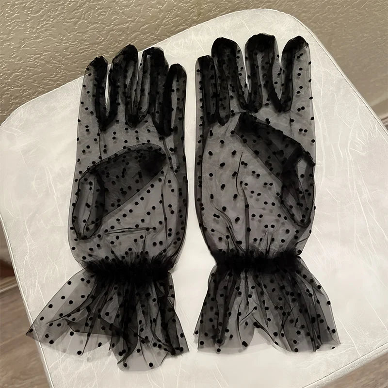 Women's Polka Dot Lace Gloves – Short Tulle Fashion Gloves Lace Fashion Gloves Qme