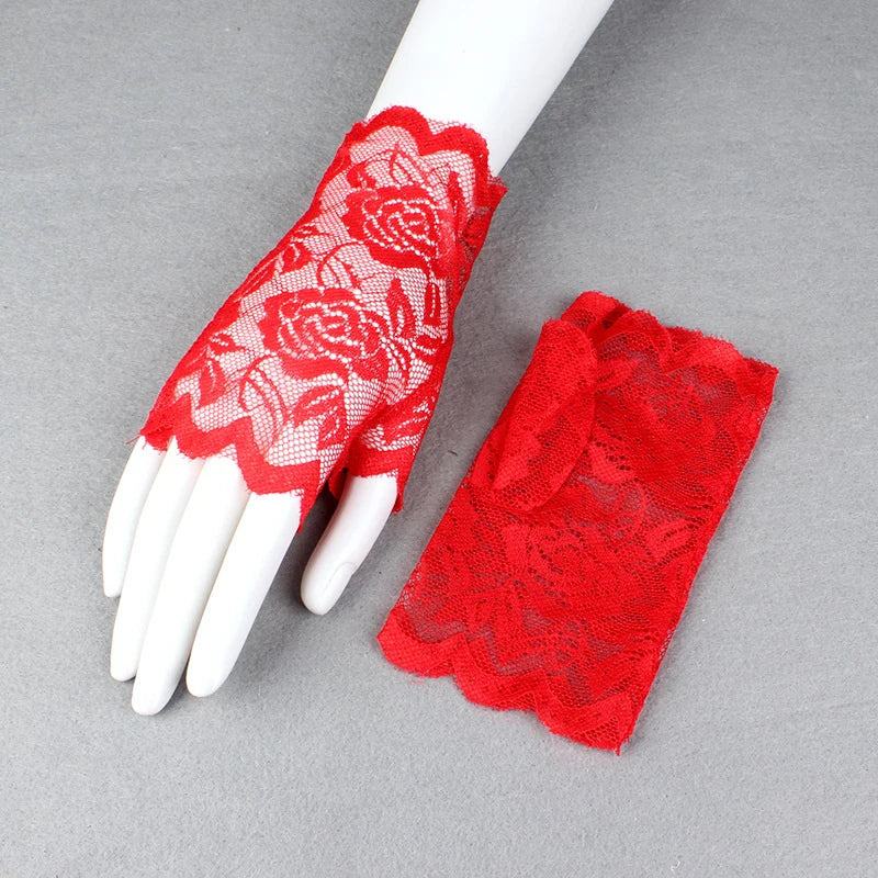 Women's Fingerless Lace Gloves – Bridal Half Finger Fishnet Lace Fashion Gloves Qst A1