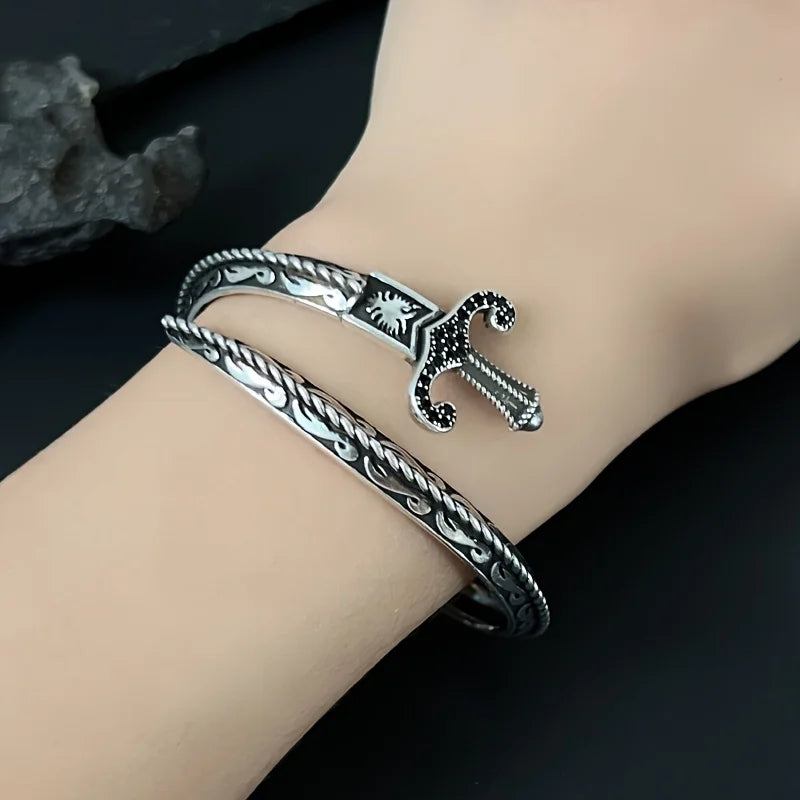 Snake Sword Vintage Engraved Open-Ended Alloy Cuff Bracelet Engraved Cuff Bracelet Qme