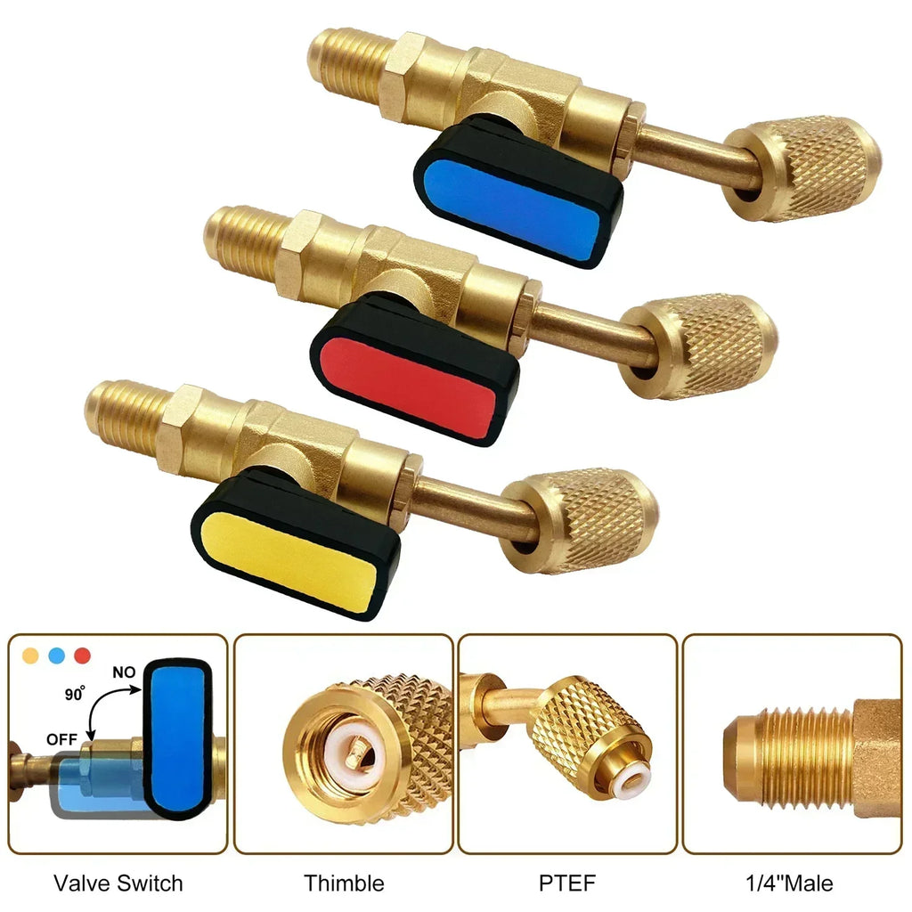 Refrigerant Angled Shut-Off Ball Valve Adapter 1/4" SAE R22 R12 R410a Refrigerant Valve Adapter Qme