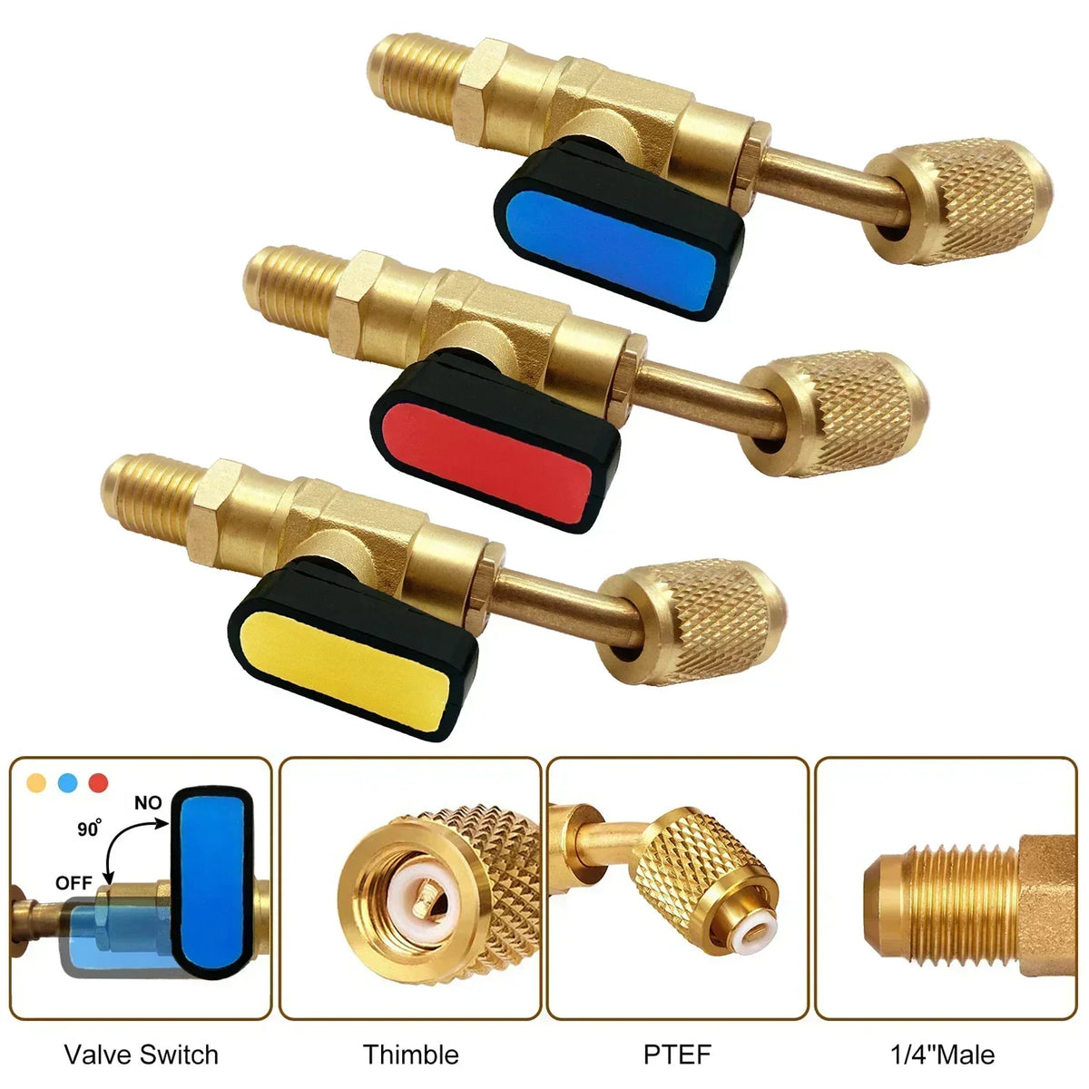 Refrigerant Angled Shut-Off Ball Valve Adapter 1/4" SAE R22 R12 R410a Refrigerant Valve Adapter Qme