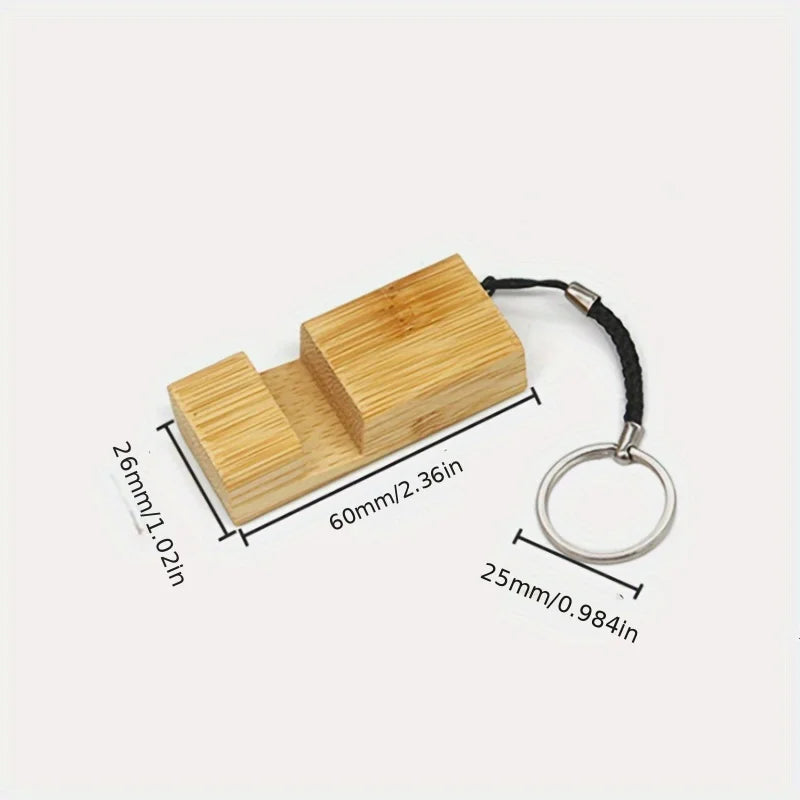 Bamboo Wood Phone Stand Keychain | Mini Portable Cell Holder Keychain Phone Stand Qme