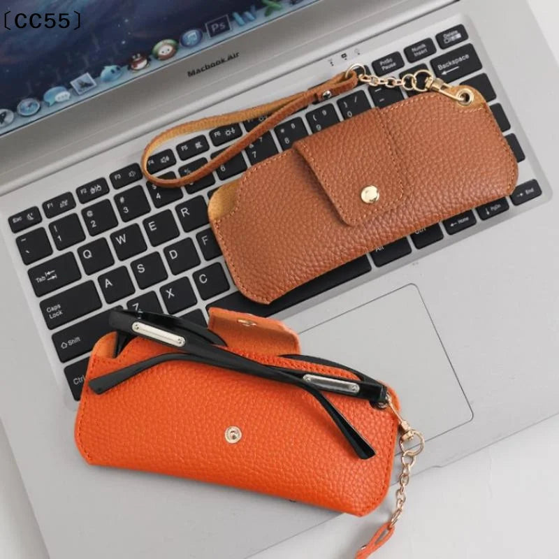 PU Leather Glasses Case with Wrist Strap – Travel Sunglasses Pouch Eyeglass Case Qst