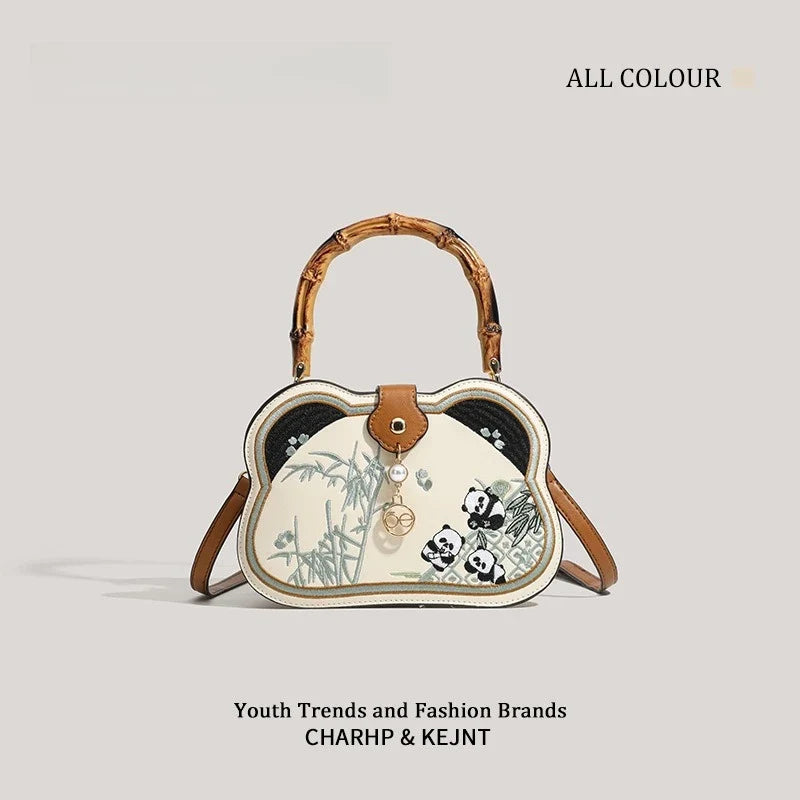 Bamboo Crossbody Bag – Cartoon Panda PU Leather Shoulder Bag Crossbody Handbag Qme