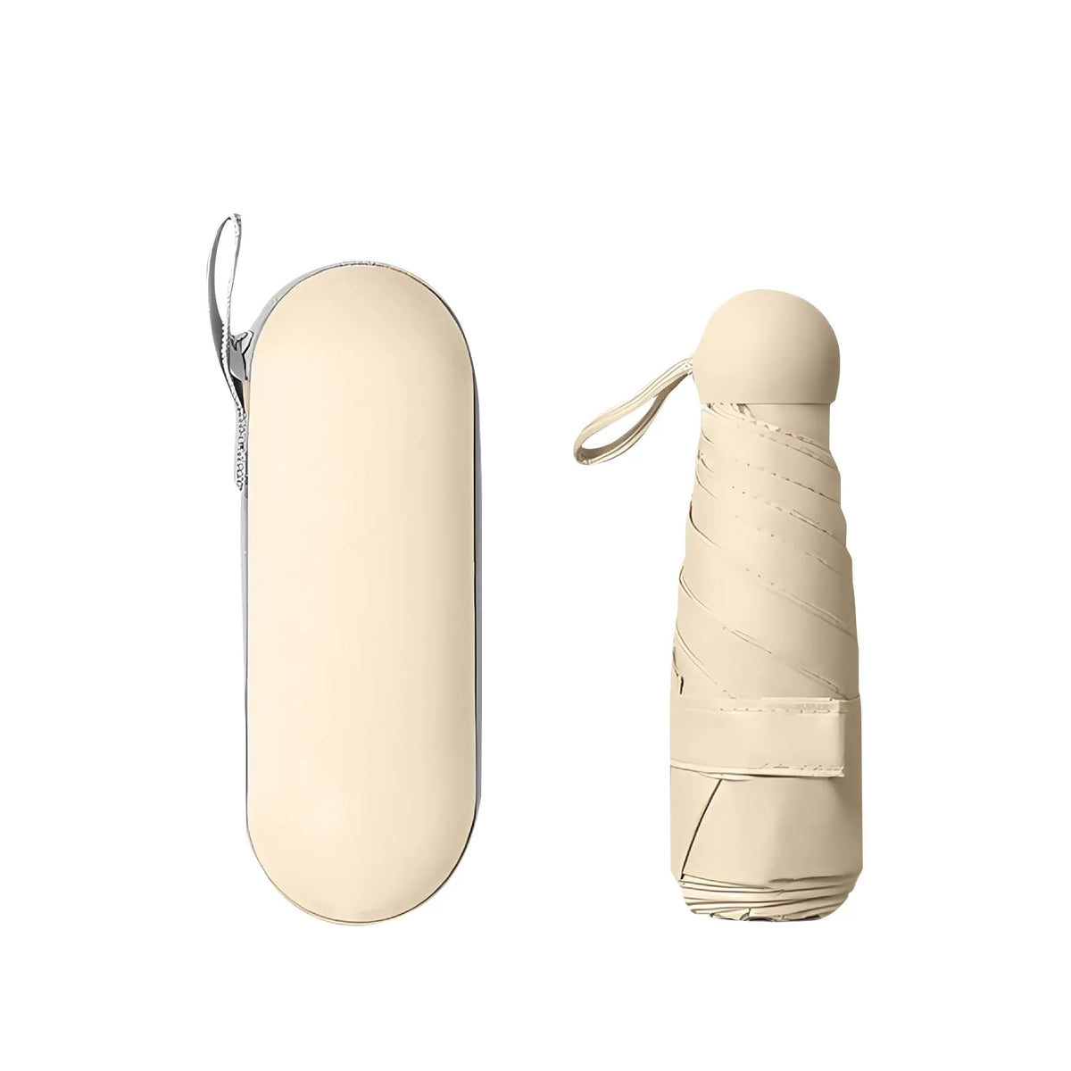 Portable 5-Fold Capsule Umbrella – UPF 50+ Sun & Rain Compact Folding Umbrella Qme Beige