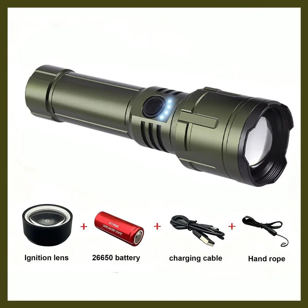 3800 Lumen Zoomable Tactical Flashlight – IP68 & Power Bank Tactical Flashlight Qst With battery