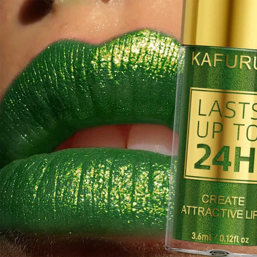 Green Glitter Lip Glaze – Waterproof Metallic Long-Lasting Gloss Glitter Lip Glaze Qme