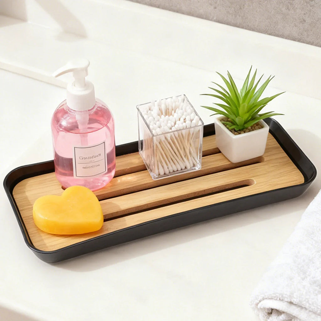 Bamboo Soap Dish & Bottles Holder Tray | Countertop Organizer Bathroom Organizer Tray Qme