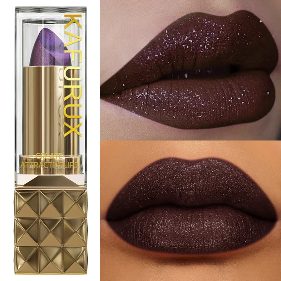 Glitter Pearlescent Red Lipstick – Long-Lasting Shiny Lip Tint Glitter Lip Tint Qme 01