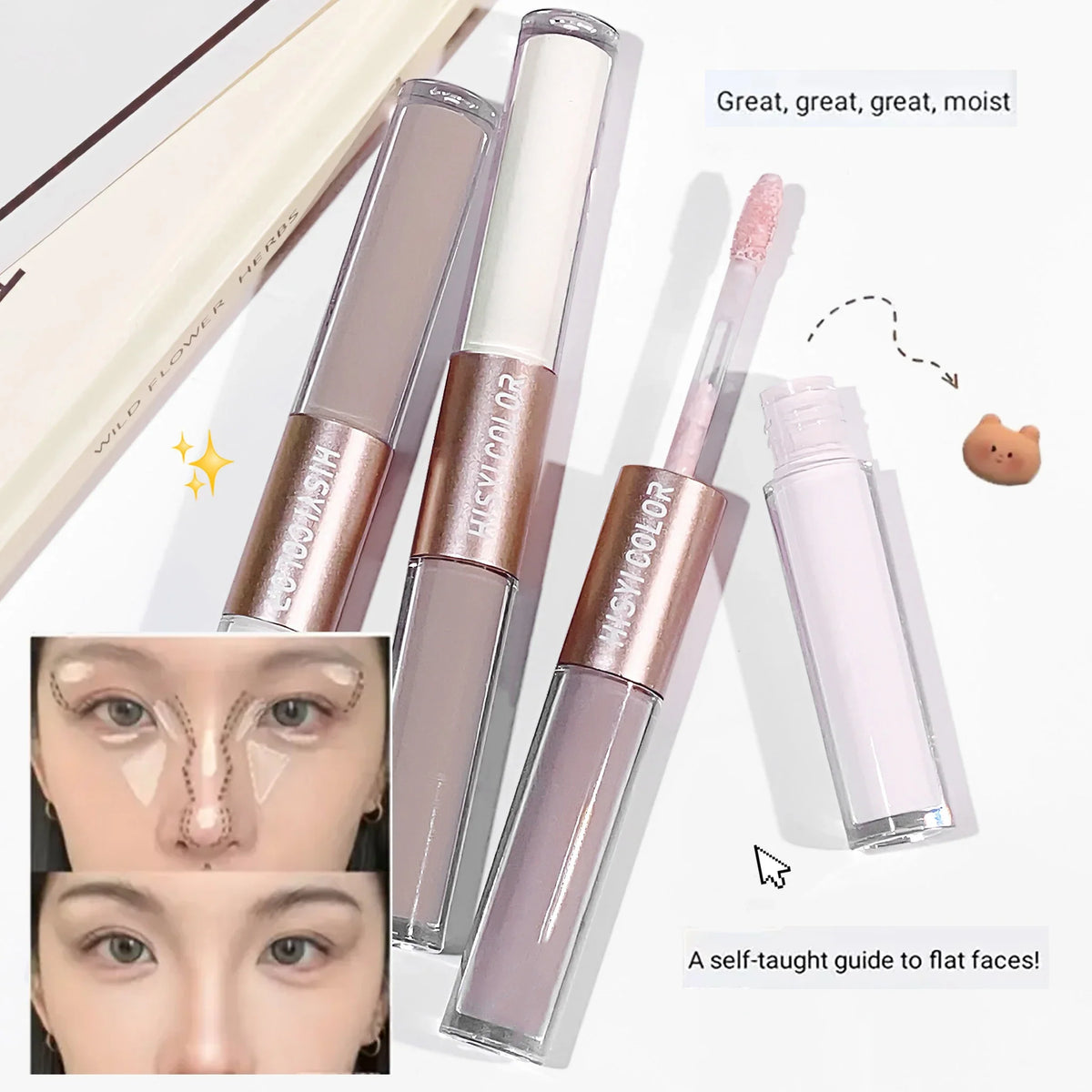 Double-Ended Highlight & Contour Stick – 3D Lifting Makeup Highlight Contour Stick Qme