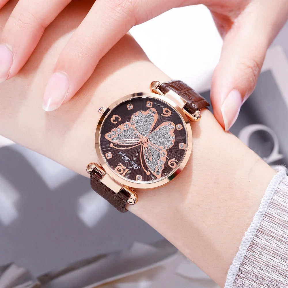 Leather Strap Analog Quartz Watch – Blue Glass Dial | Unisex Analog Quartz Watch Qme