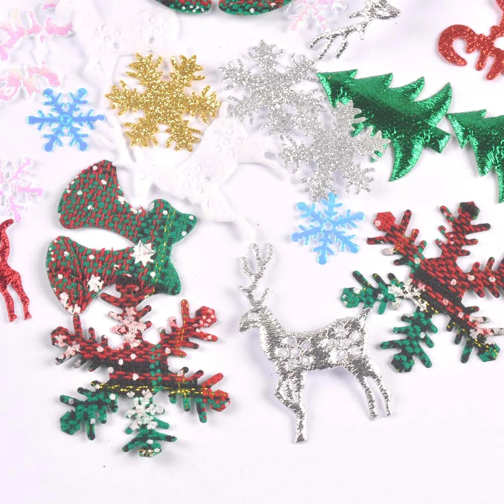 Glitter Christmas Stick-On Patches – Elk, Snowflake & Tree Craft Appliqué Patches Qme