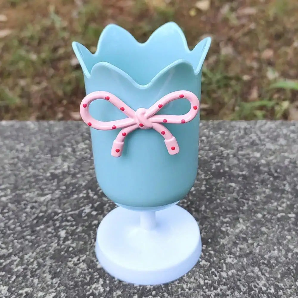 Tulip Pen Holder – Cute Desktop Storage Box & Desk Organizer Desktop Pen Holder Qme blue