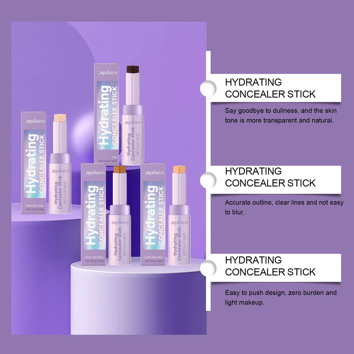 Zephoco Contour & Concealer Stick – Lightweight Long-Wearing Contour Concealer Stick Qst