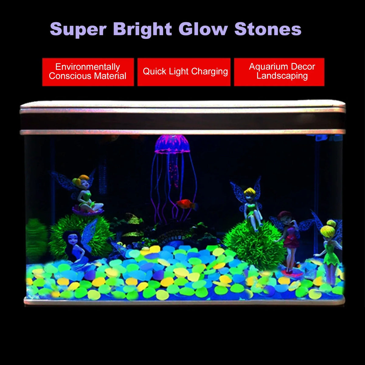 200pc Glow in the Dark Pebbles for Fish Tank & Garden Decor Aquarium Decor Pebbles Qme