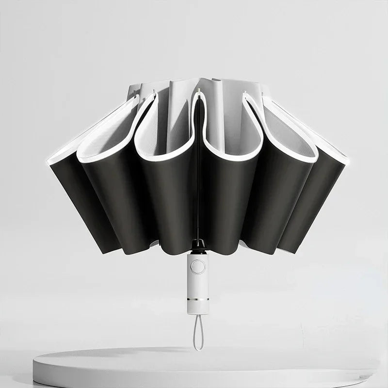 Windproof Reverse Folding Umbrella – UV & Reflective Stripe Folding Umbrella Qst Grey