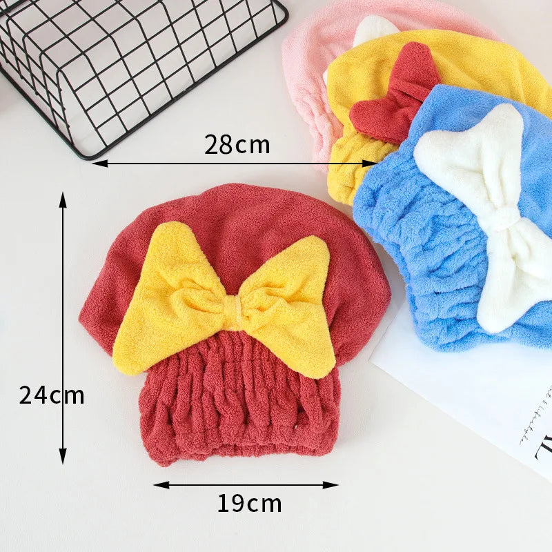 Cute Bow Velvet Hair Towel Wrap – Quick-Dry Absorbent Cap Hair Towel Wrap Qme