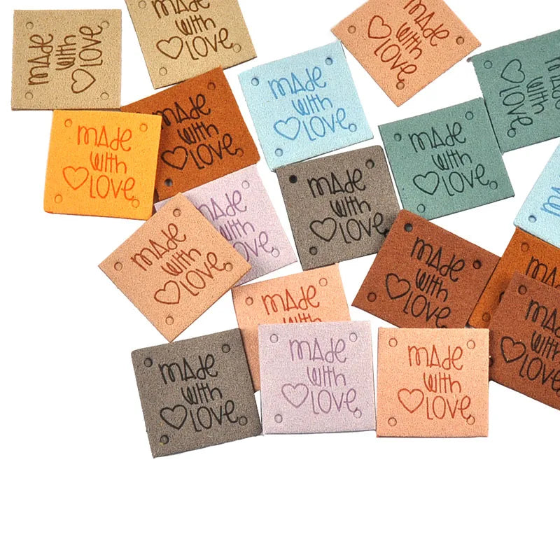Colorful Square Leather Embossed Labels for Garments & Bags Leather Sewing Labels Qme