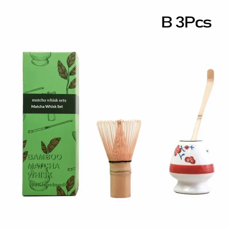 Japanese Matcha Tea Set – Bamboo Whisk, Teaspoon & Spoon Matcha Tea Set Qme B 3Pcs
