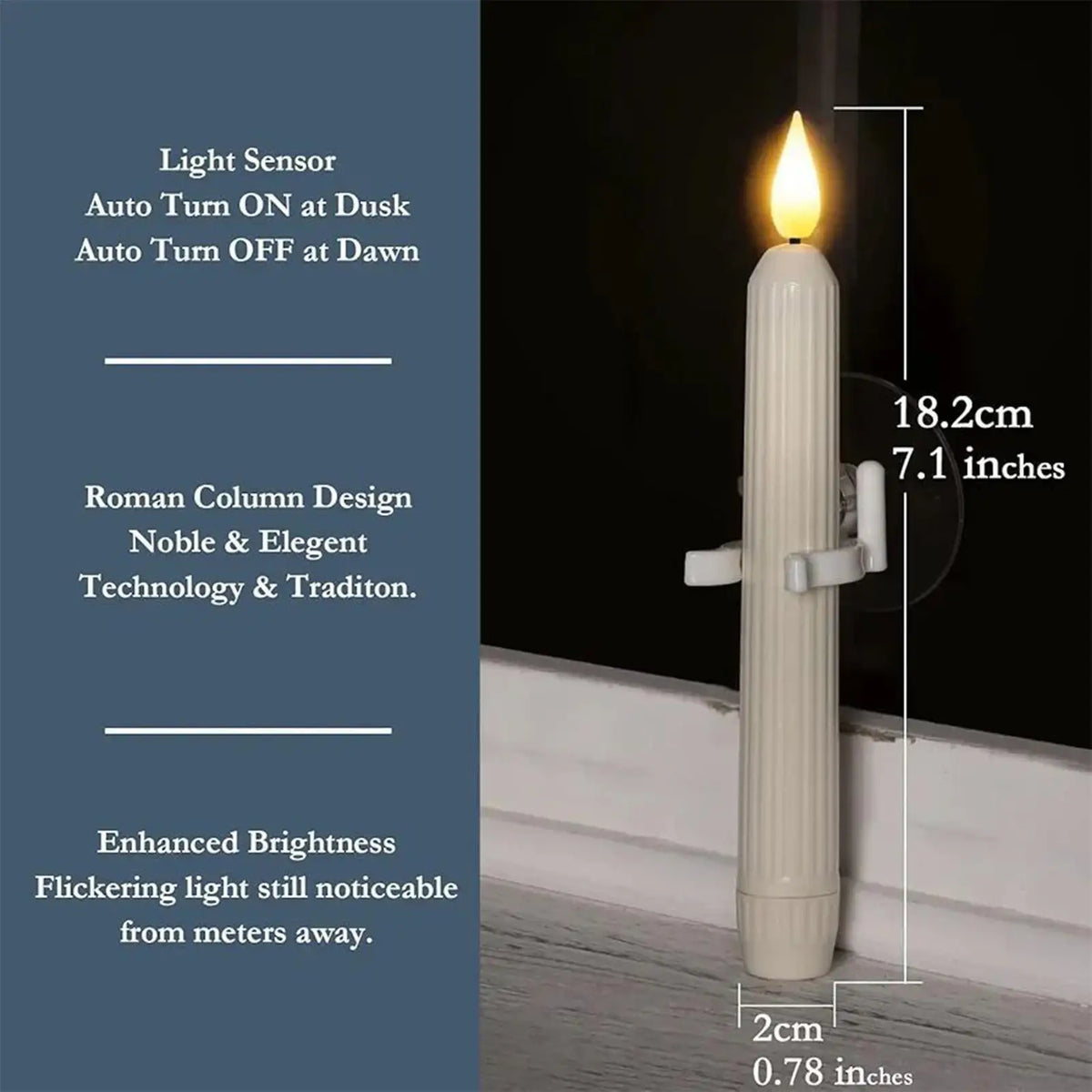 7-Inch Flameless LED Window Candle with Sensor & Suction Cup Flameless Window Candle Qme