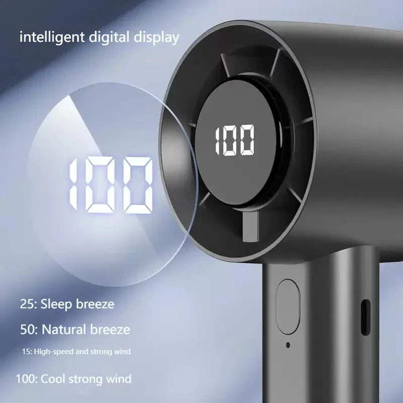 Mini Portable Handheld Fan LED Display 100 Speeds USB Rechargeable Portable Handheld Fan Qst