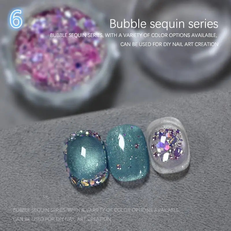 Hexagonal Glitter Sequin Nail Art Jar – Bubble & Mixed Glitter Nail Art Glitter Qst 6