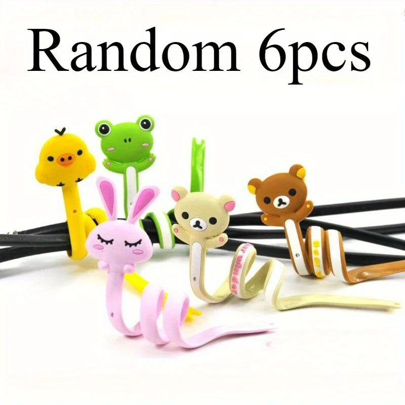 Cartoon Animal Silicone Cable Organizer & Cord Winder Cable Cord Organizer Qme Random 6PCS