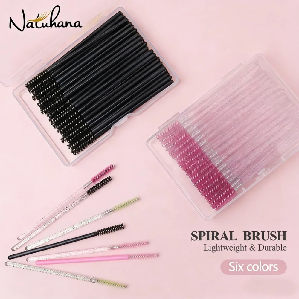 NATUHANA 50 Disposable Mascara Wands & Eyelash Spoolies Disposable Spoolie Brushes Qme