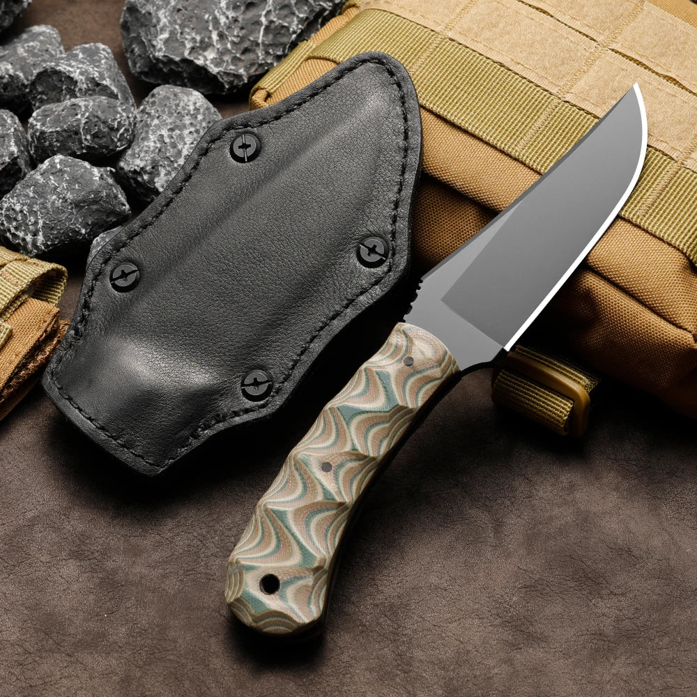 HUANGFU Fixed Blade Camping Knife – Stainless Steel & Sheath Fixed Blade Knife Qst