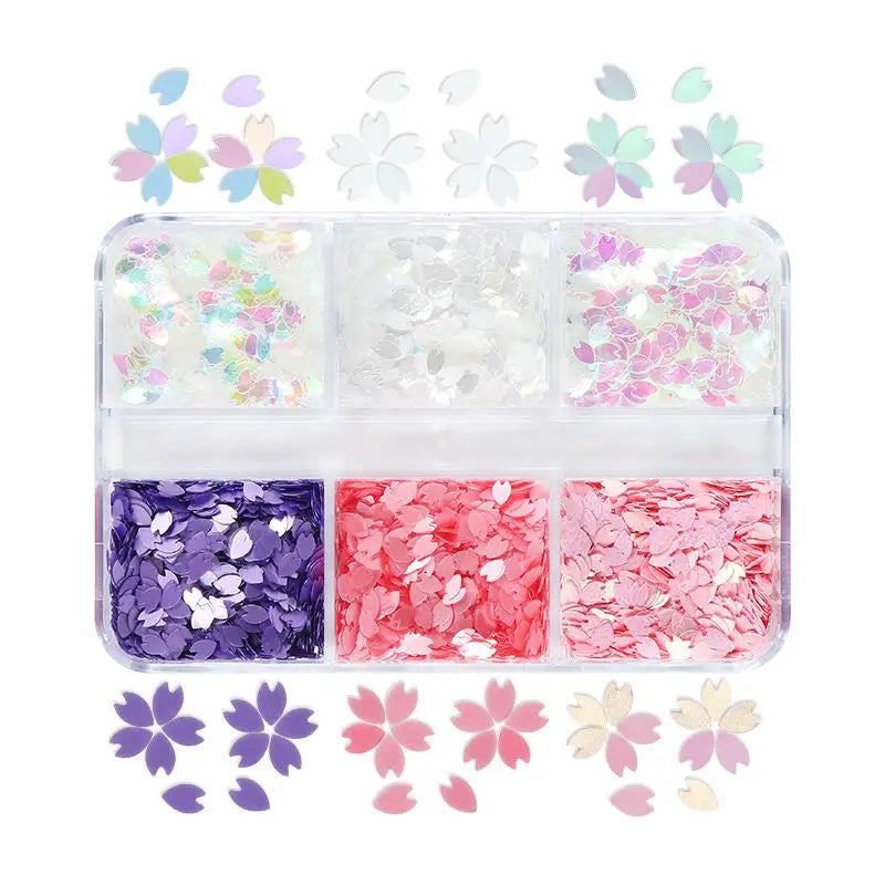Holographic Nail Sequins 6-Grid Floral Glitter Stickers Nail Art Glitter Qst A