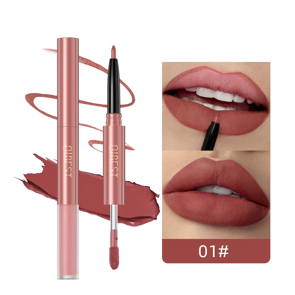 2-in-1 Lip Gloss & Lipliner Pen – Waterproof, Long-Lasting Lip Gloss & Liner Qme 01