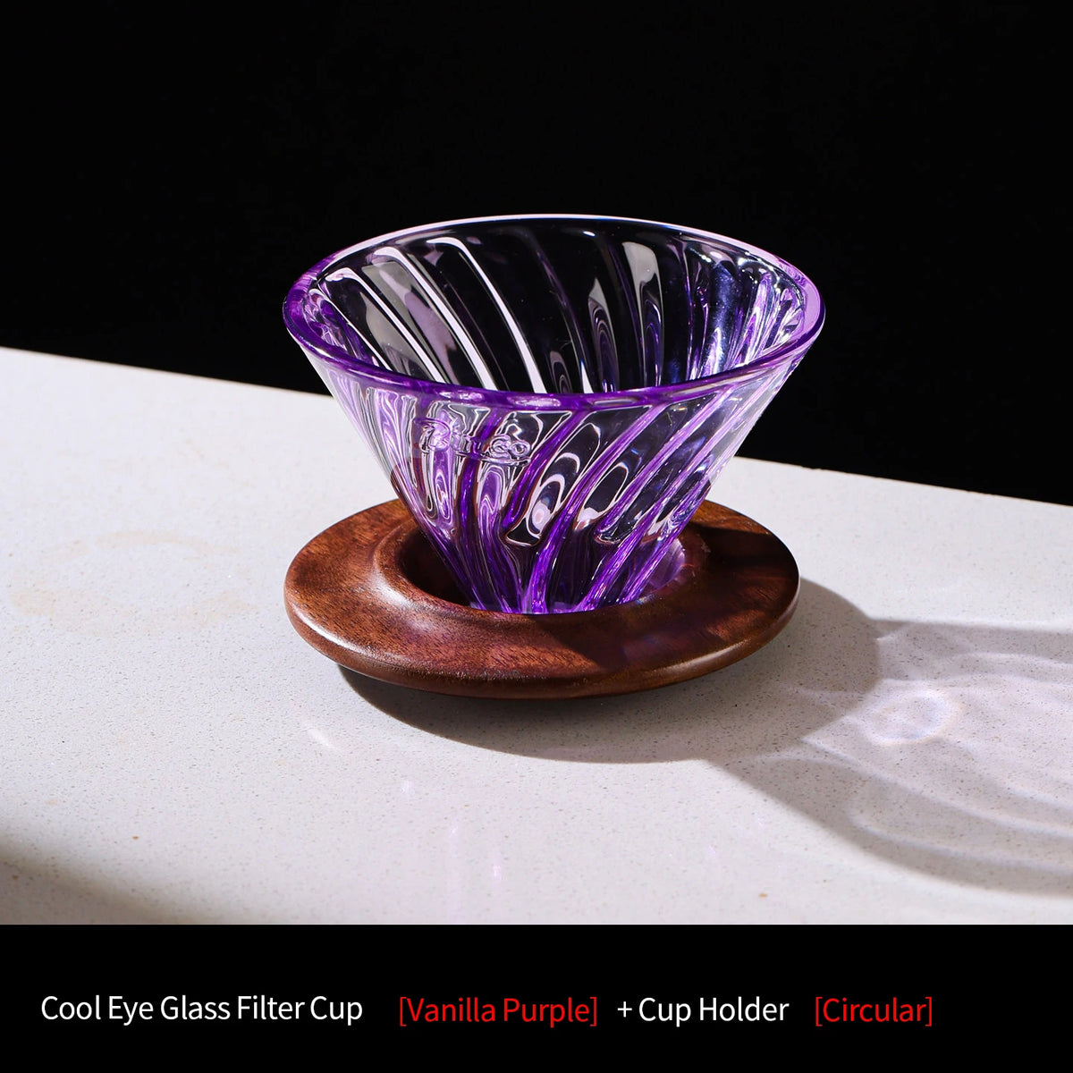 Purple Borosilicate Glass Pour Over Coffee Dripper & Wood Base Pour Over Dripper Qst MULTI