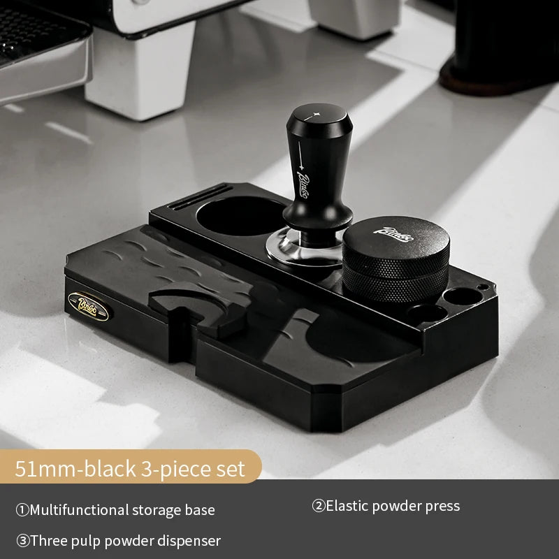 Bincoo Black Espresso Tamping Station 8-Piece Barista Set Espresso Tamping Station Qst 3PCS Set 51mm