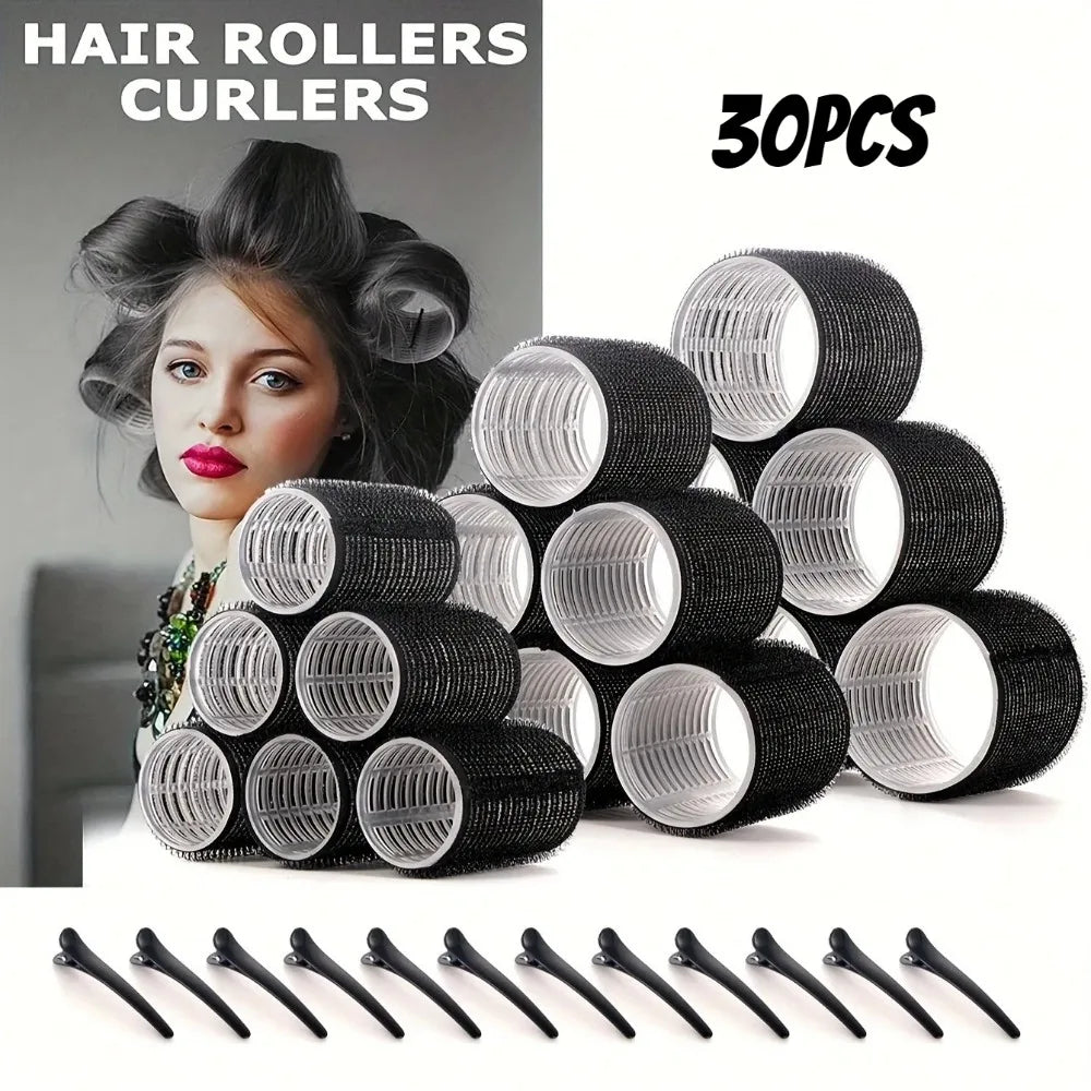 Heatless Self-Grip Hair Rollers & Clips – 30 Pc DIY Set Hair Roller Set Qme