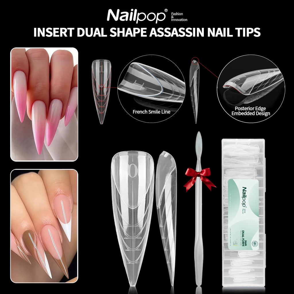Nailpop Stiletto Nail Dual Forms 15 Sizes 150pcs Full Cover Nail Extension Forms Qme