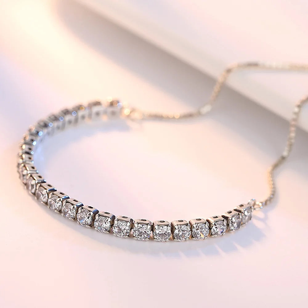 925 Sterling Silver Zircon Crystal Chain Bracelet for Women Sterling Silver Bracelet Qme