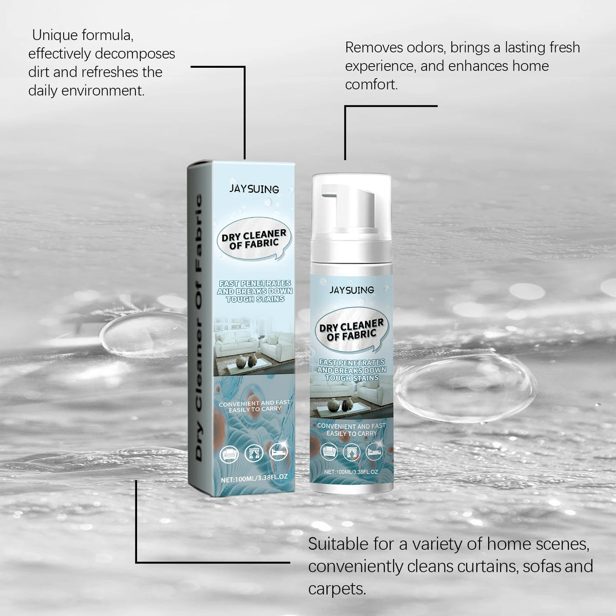 Jaysuing 100ml Fabric Bubble Cleaner – Water-Free Foam Cleaner Fabric Foam Cleaner Qst