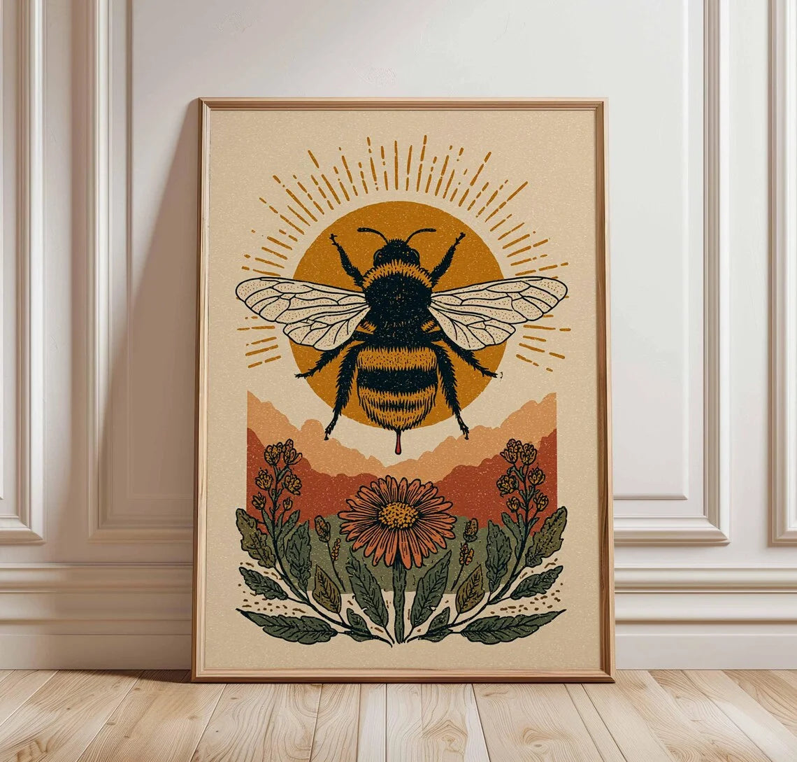 Vintage Bee Wall Art – Cottagecore Botanical Canvas Print Canvas Wall Art Qst TR262221 50x70cm Unframed