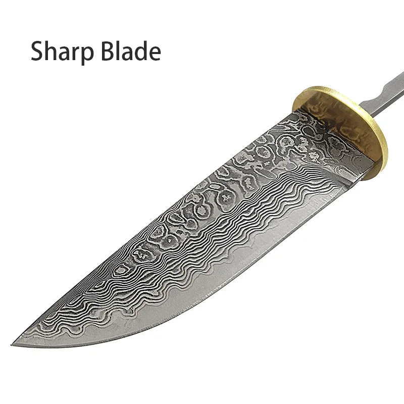 Damascus Steel Fixed Blade Knife Blank DIY Billet + Copper Sheet Knife Making Blank Qst