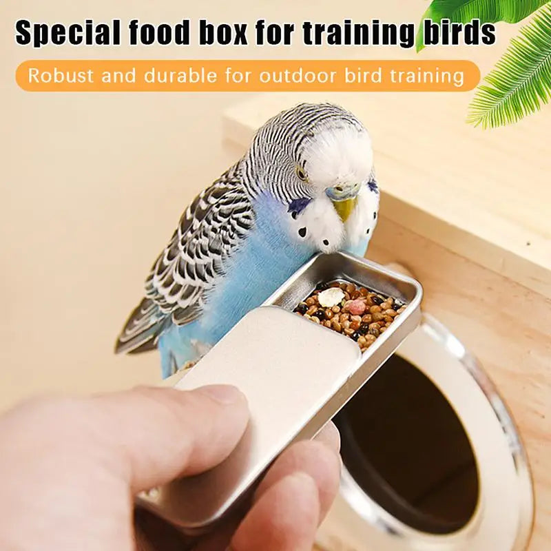 Mini Iron Can Bird Food Storage Box – Compact Parrot Feeder Bird Cage Feeder Qme