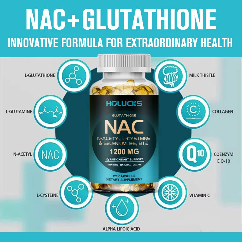 NAC + Glutathione Capsules | Milk Thistle, Selenium – 120ct Dietary Supplement Capsules Qst