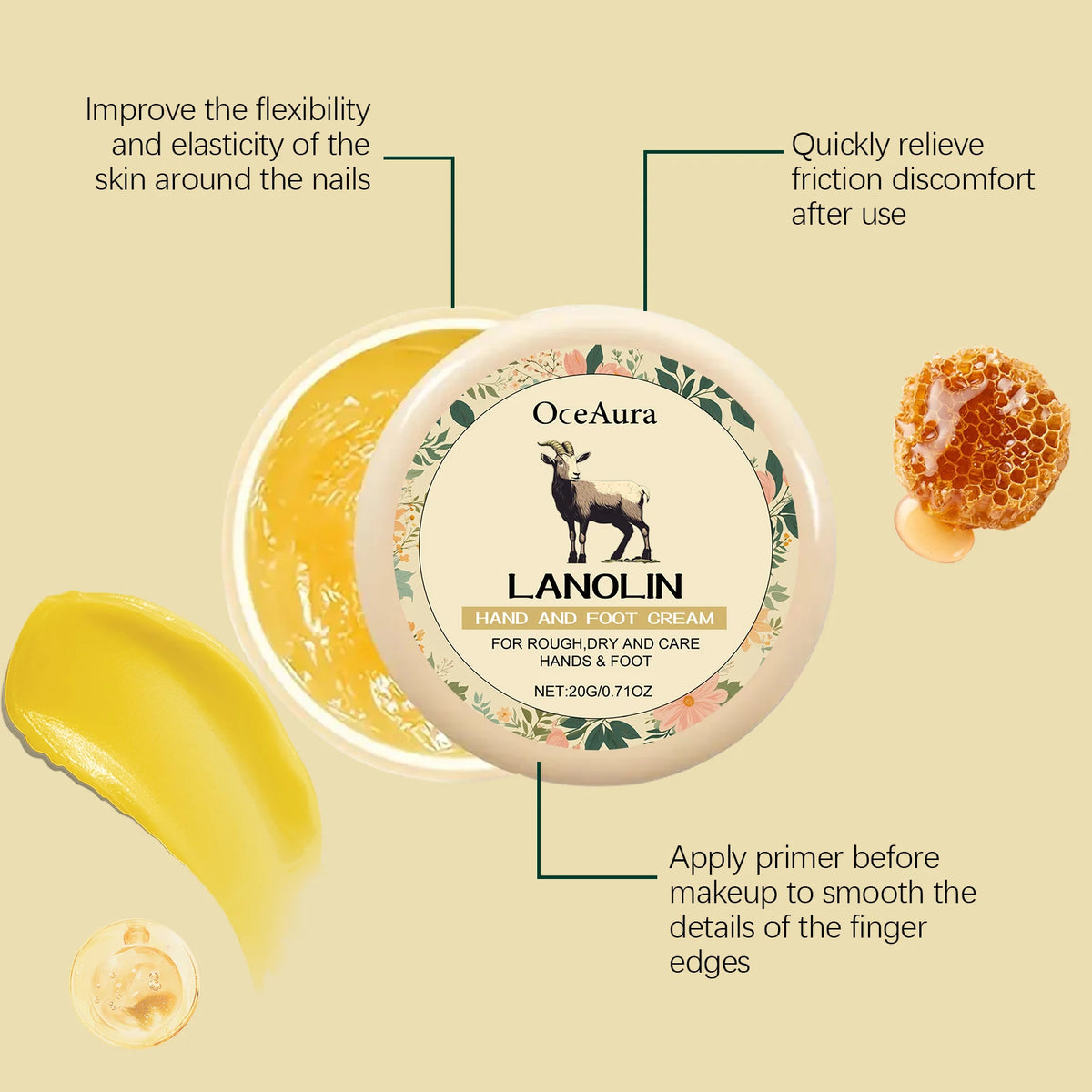 OceAura Lanolin Hand & Foot Moisturizing Cream – Non-Greasy Hand & Foot Cream Qst