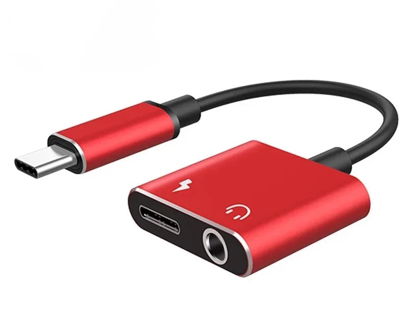 USB-C 2-in-1 Adapter – Listen & Charge at the Same Time USB-C Audio Adapter Qme Red
