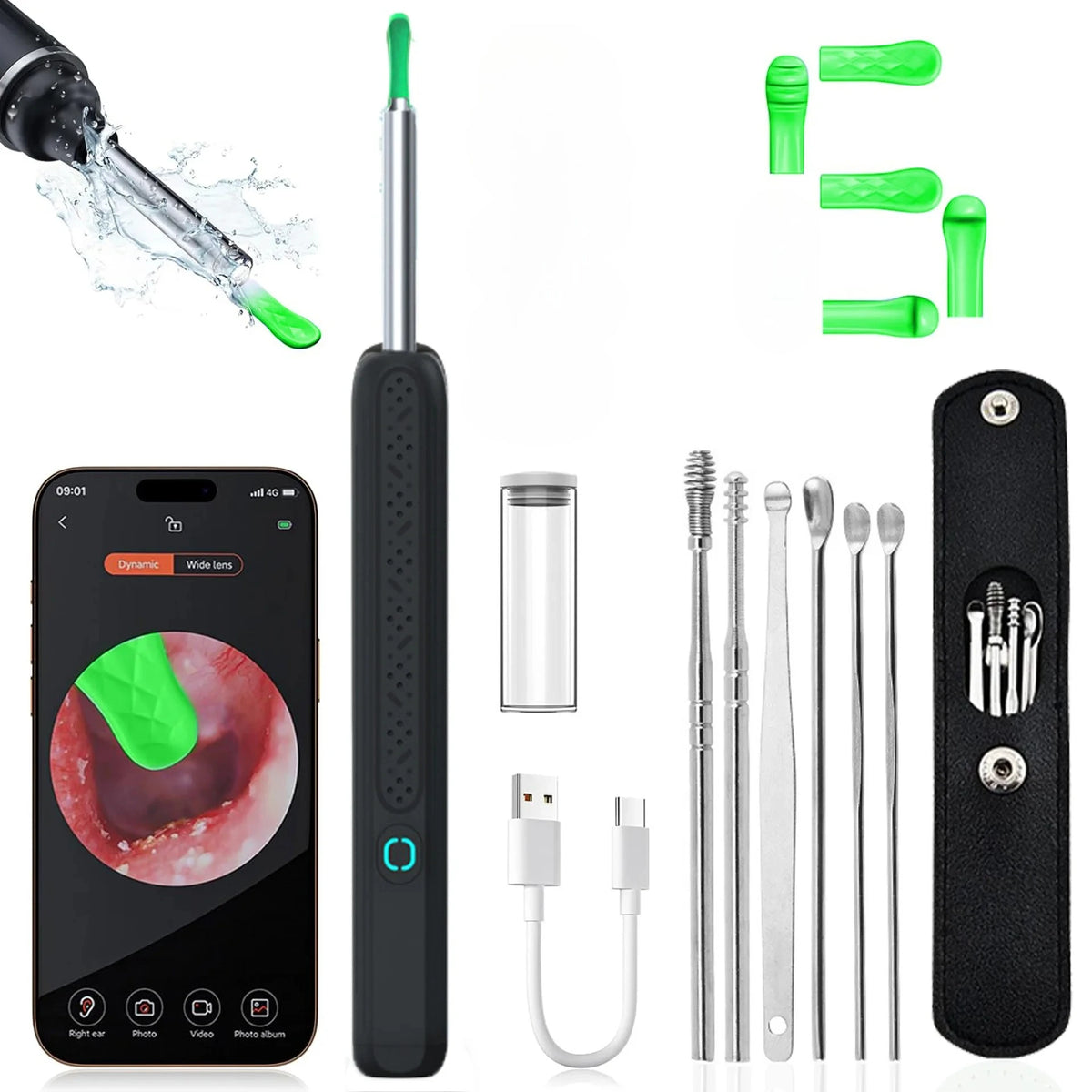 4.2mm 1080P HD Visual Ear Camera & Wax Removal Kit Ear Inspection Camera Qst NE3-C-Black Set