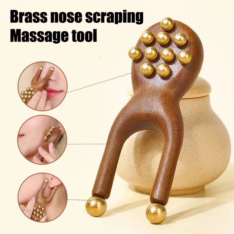 Wooden Nose Gua Sha Tool – Sandalwood & Brass Bead Massager Gua Sha Massager Qst