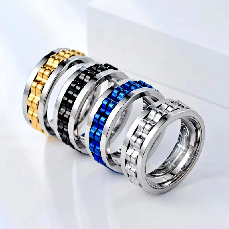 Punk Gear Rotating Fidget Spinner Ring – Titanium Steel Spinner Ring Qme