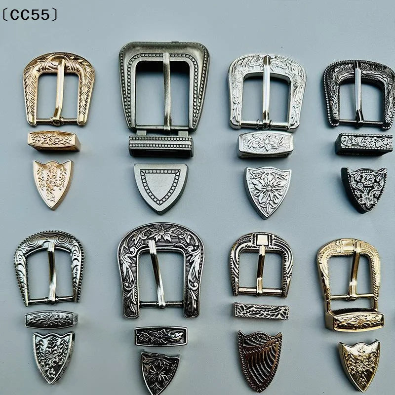 Vintage Carved 3-Piece Belt Buckle Set – DIY Leather Craft Belt Buckle Set Qst