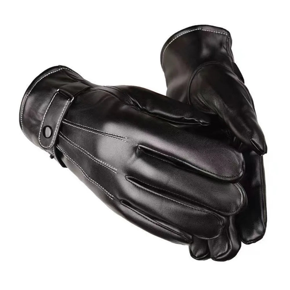 Men's PU Leather Winter Gloves – Touchscreen Waterproof Driving Winter Driving Gloves Qme