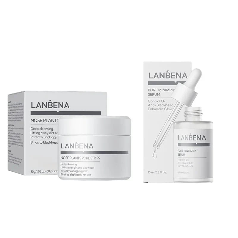 LANBENA Blackhead Nose Strips & Pore Minimizing Serum Set Pore Cleansing Set Qme Serum and NOSE STRIP